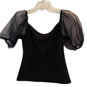 Express Top Blouse Puff Sleeves XS Black Party Cocktail